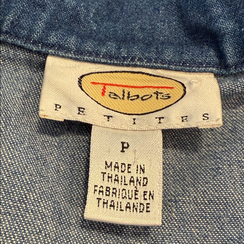 Talbots Cotton Denim Jeans Jacket double button up notched collar pockets SZ SM - Picture 5 of 11
